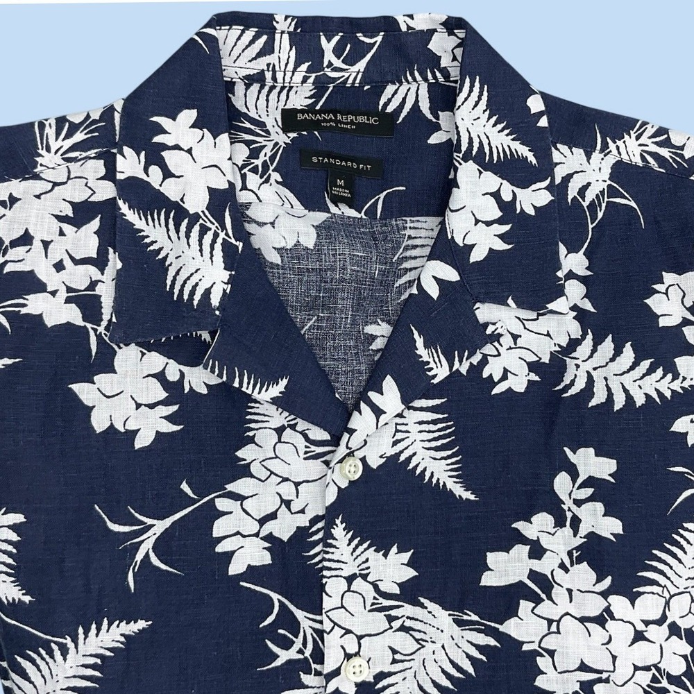 Banana Republic 100% Linen Tropical Floral Button Down Shirt Standard Fit Mens M